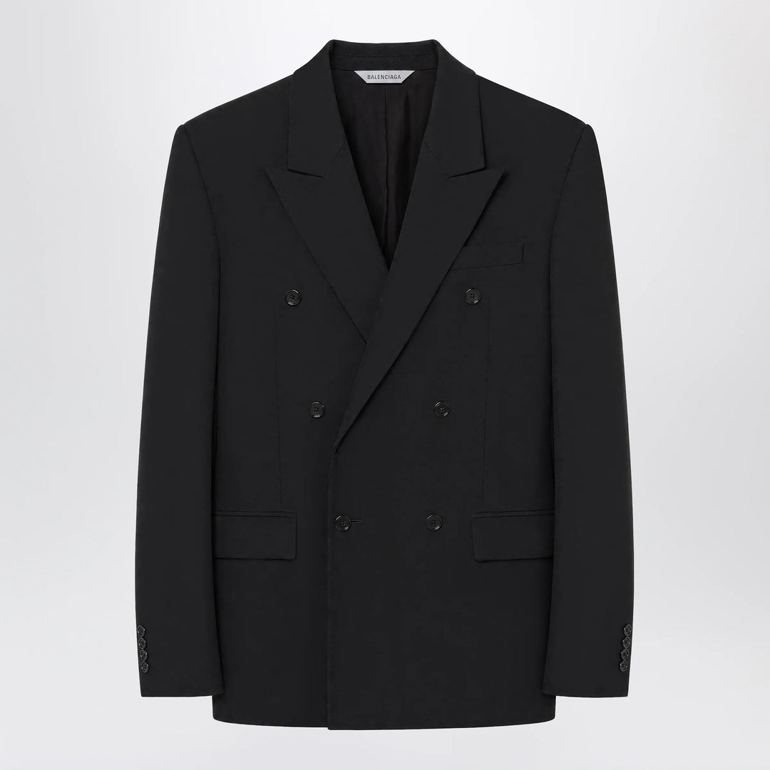 Balenciaga - Double-breasted tailored wool twill jacket in black