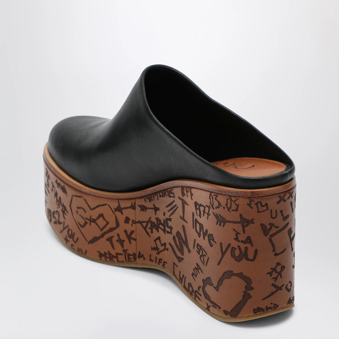 Chloé - Maxime wedge sabot in calfskin leather black