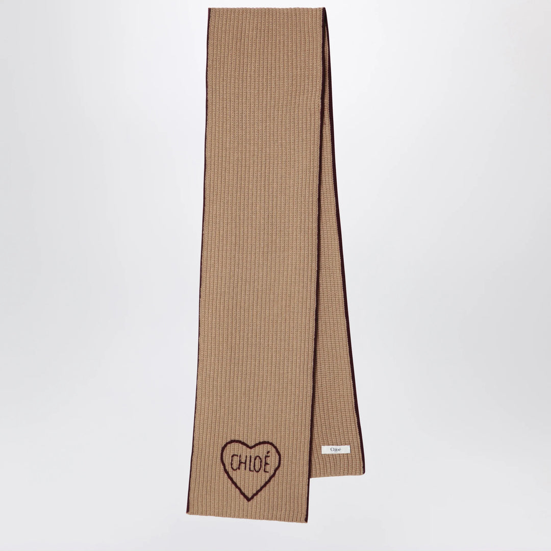 Chloé - Encoeur wool and cashmere scarf in bleached brown