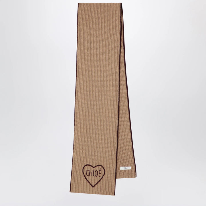 Chloé - Encoeur wool and cashmere scarf in bleached brown