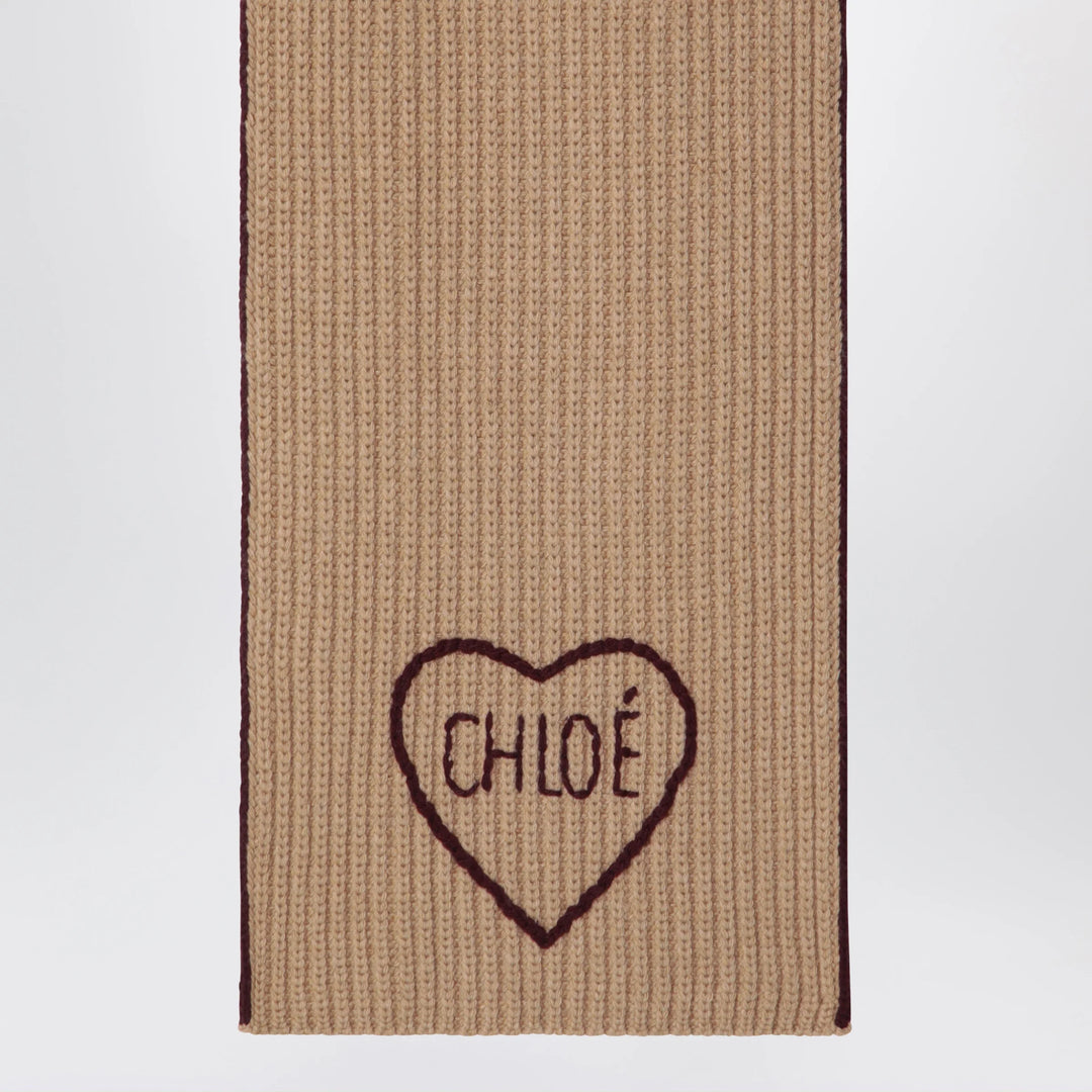 Chloé - Encoeur wool and cashmere scarf in bleached brown