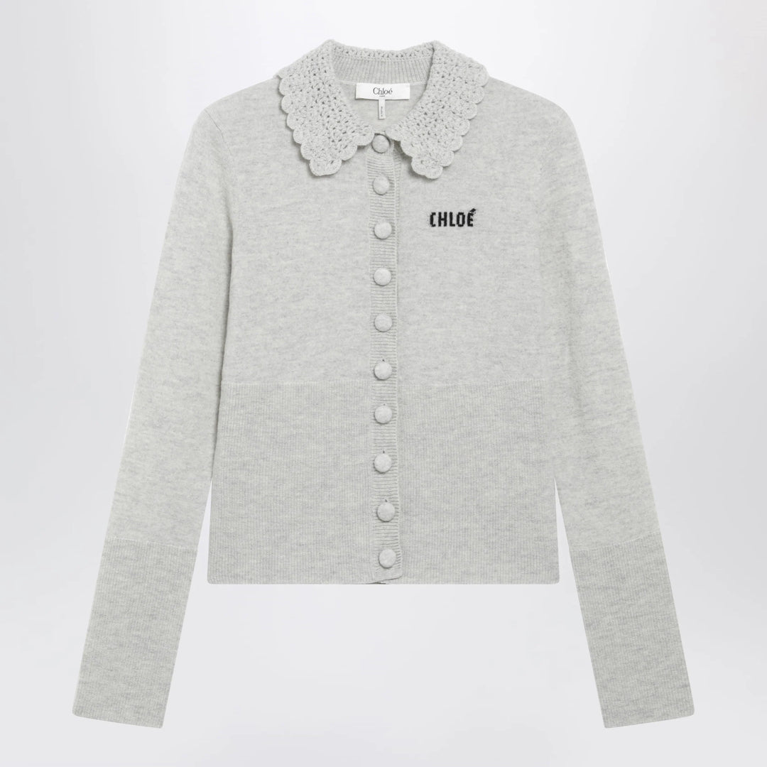 Chloé - Slim-fit logo wool cardigan in Sweet Grey
