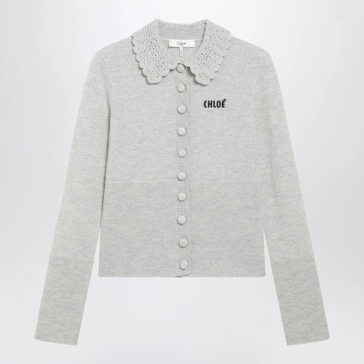 Chloé - Slim-fit logo wool cardigan in Sweet Grey