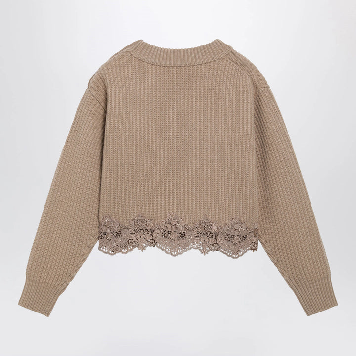 Chloé - Cropped turtleneck sweater in wool-cashmere Bleached brown