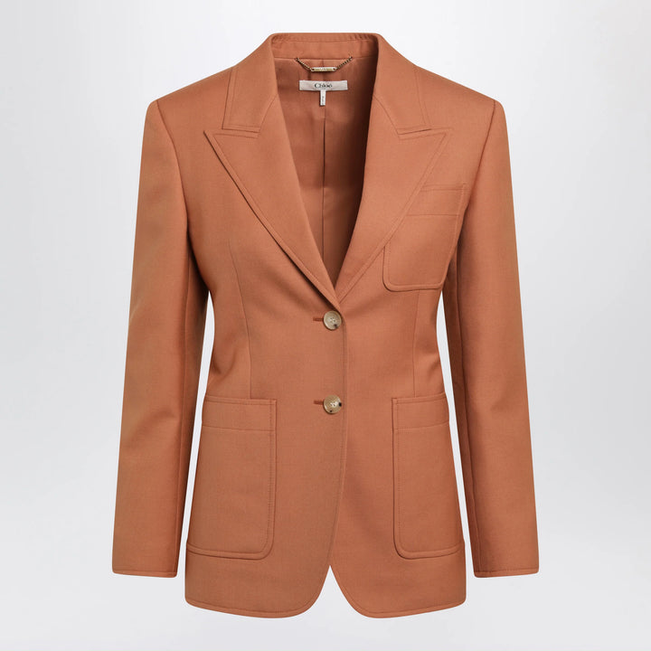 Chloé - Single-breasted jacket in burnt orange wool gabardine