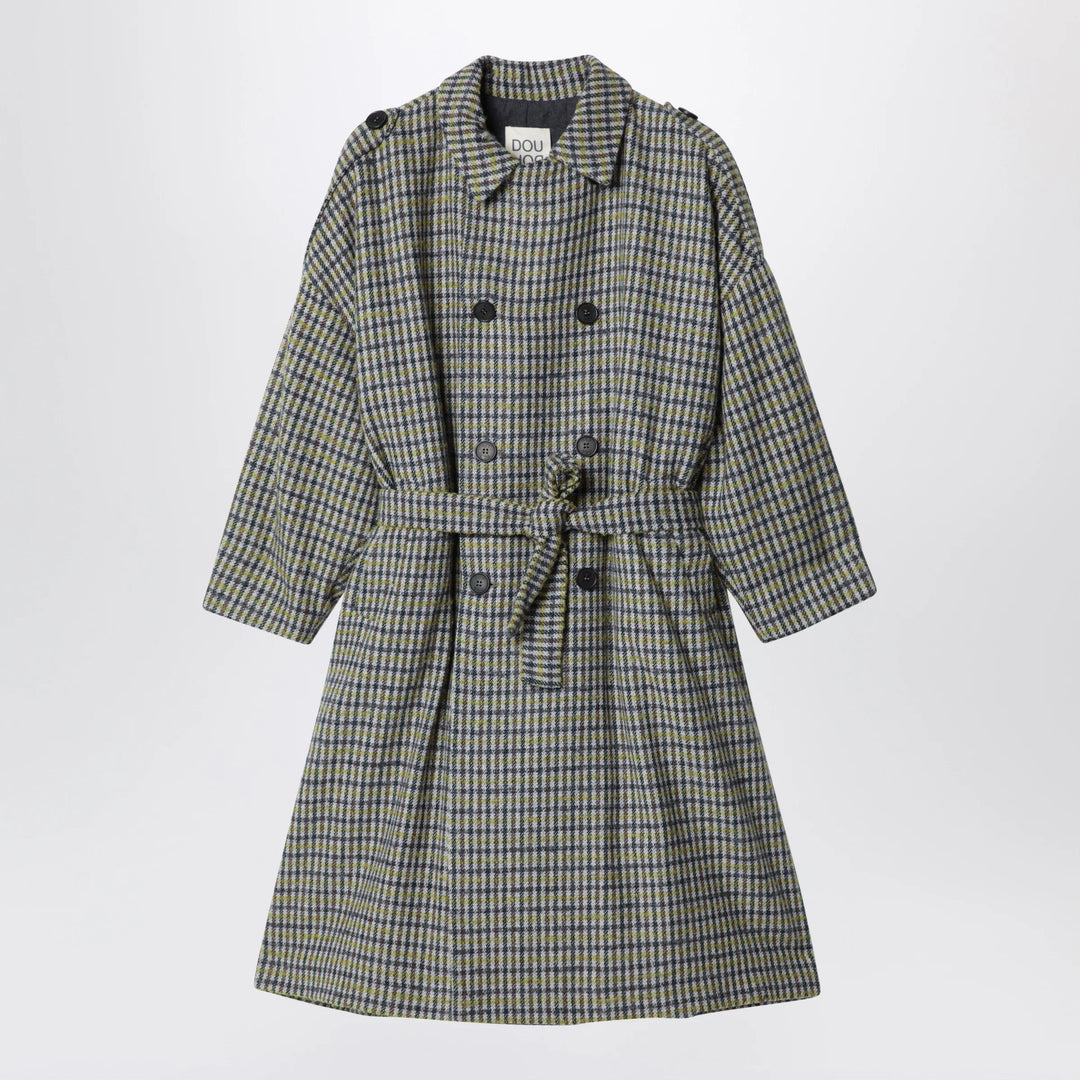 Douuod - Double-breasted wool-blend trench coat with check pattern