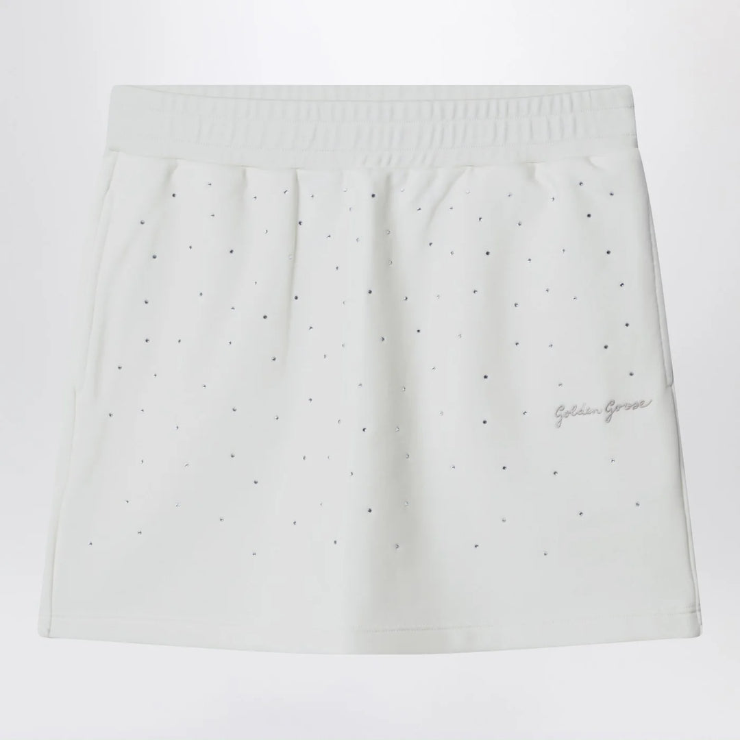 Golden Goose - White cotton mini skirt with rhinestones