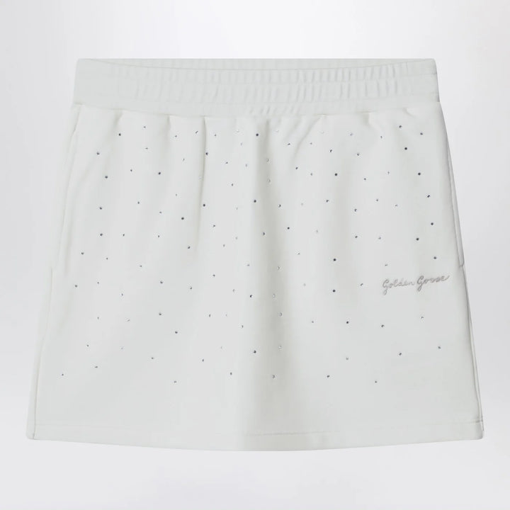 Golden Goose - White cotton mini skirt with rhinestones