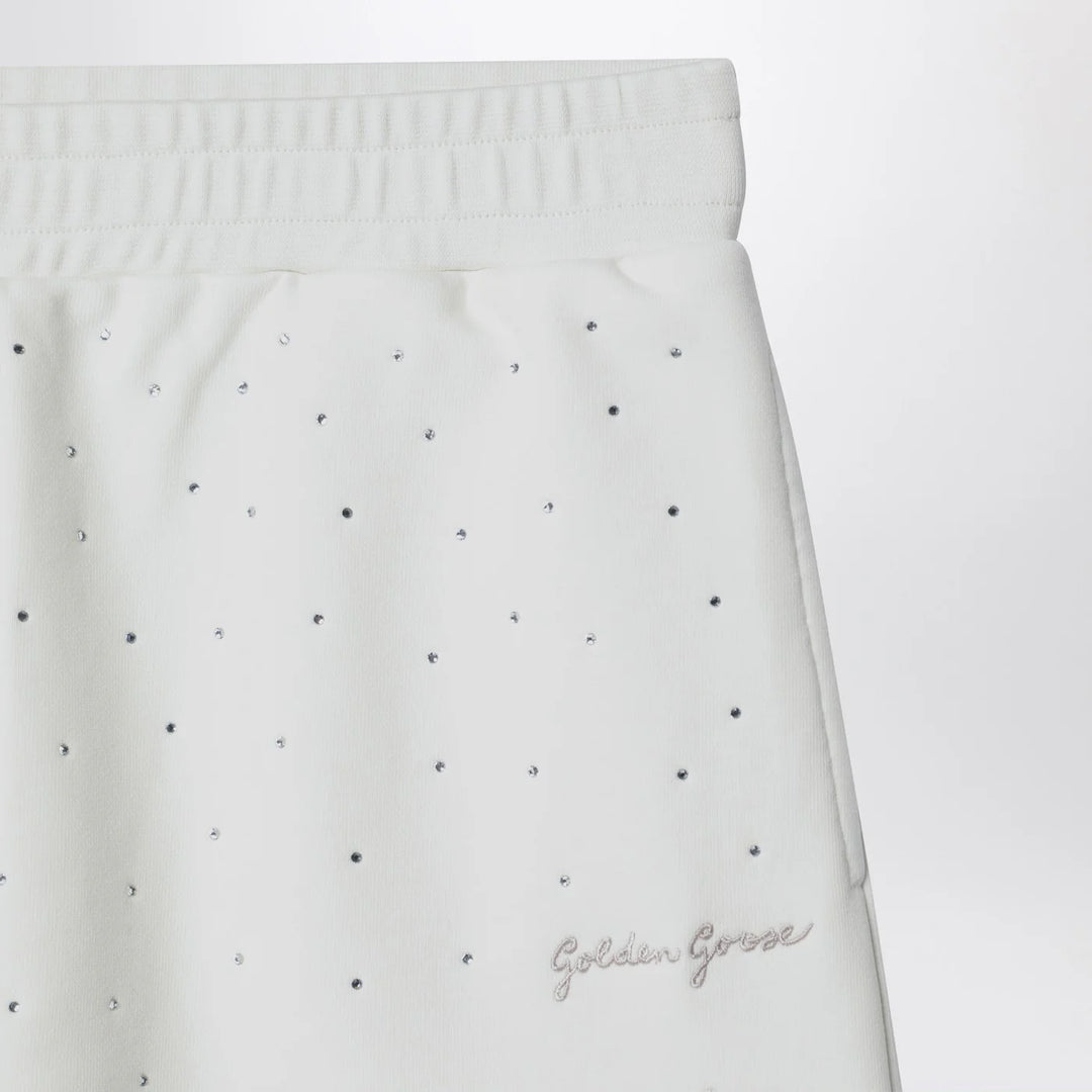 Golden Goose - White cotton mini skirt with rhinestones