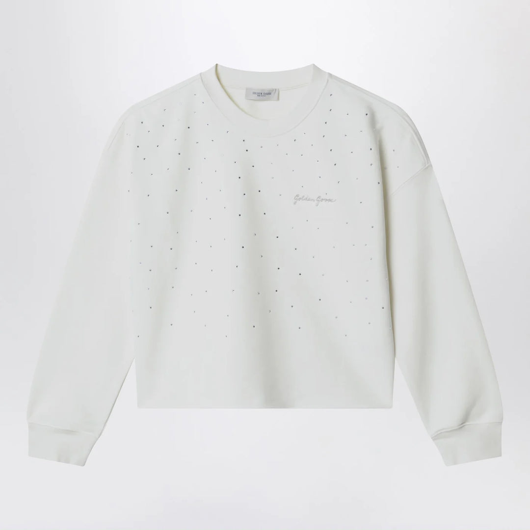 Golden Goose - White cotton sweatshirt with rhinestones