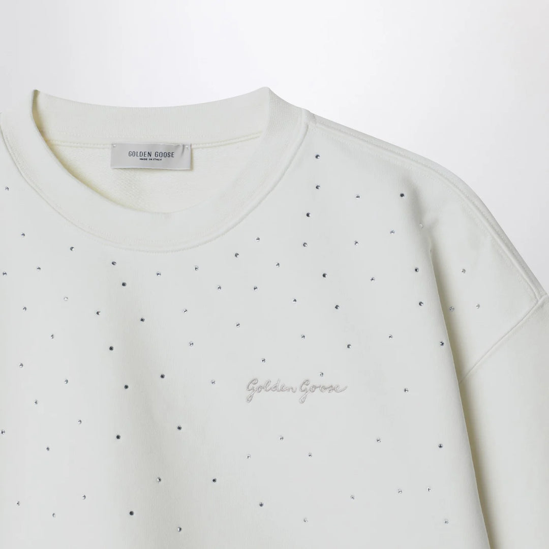 Golden Goose - White cotton sweatshirt with rhinestones