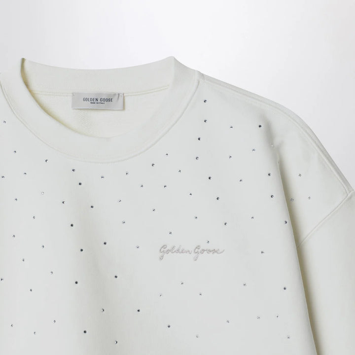 Golden Goose - White cotton sweatshirt with rhinestones
