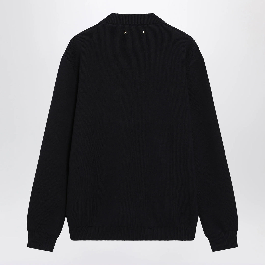Golden Goose - Dark Blue Cotton-Blend Sweater with Distressed Effect