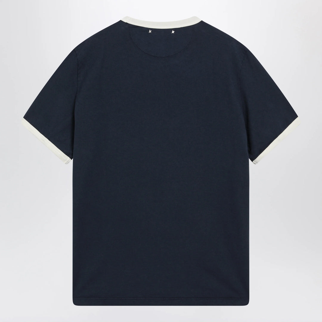 Golden Goose - Cotton T-shirt with vintage logo print in blue/white