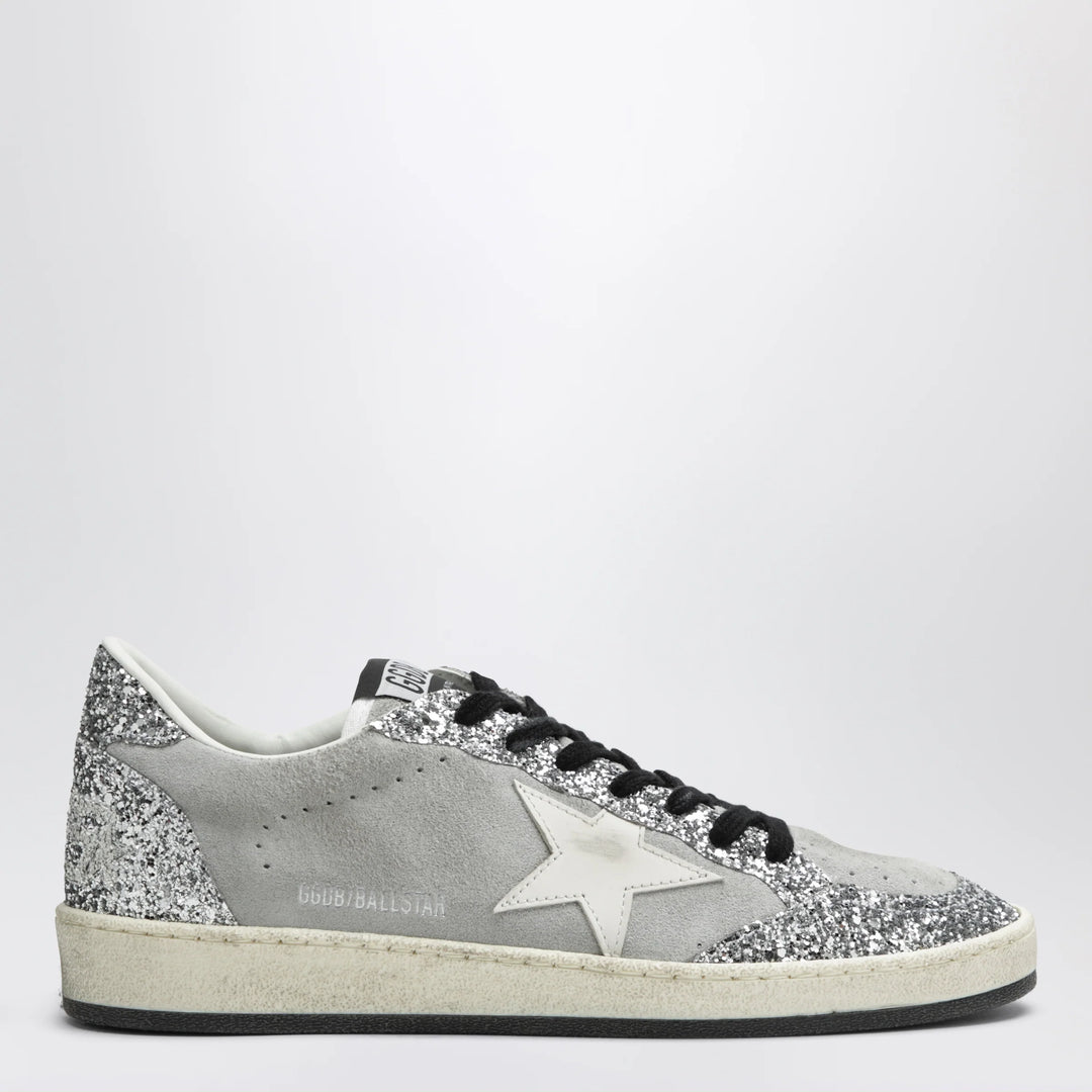 Golden Goose - Ball Star sneakers in grey/white with silver glitter