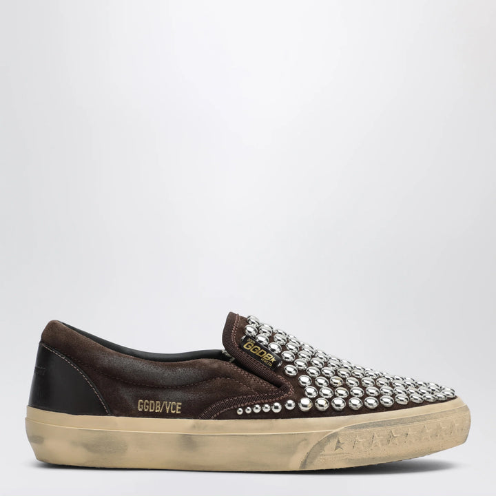 Golden Goose - Brown suede slip-on shoes with studs