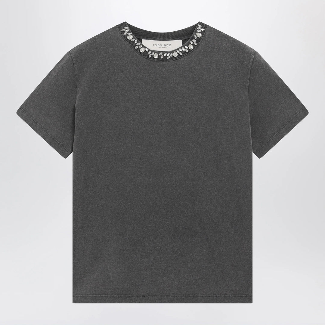 Golden Goose - Anthracite cotton T-shirt with cabochon crystals