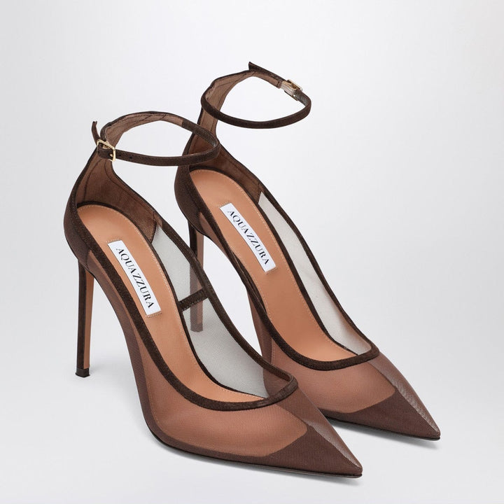 Pumps Aquazzura Decolleté Love Affair 85 in mesh with brown suede Brand