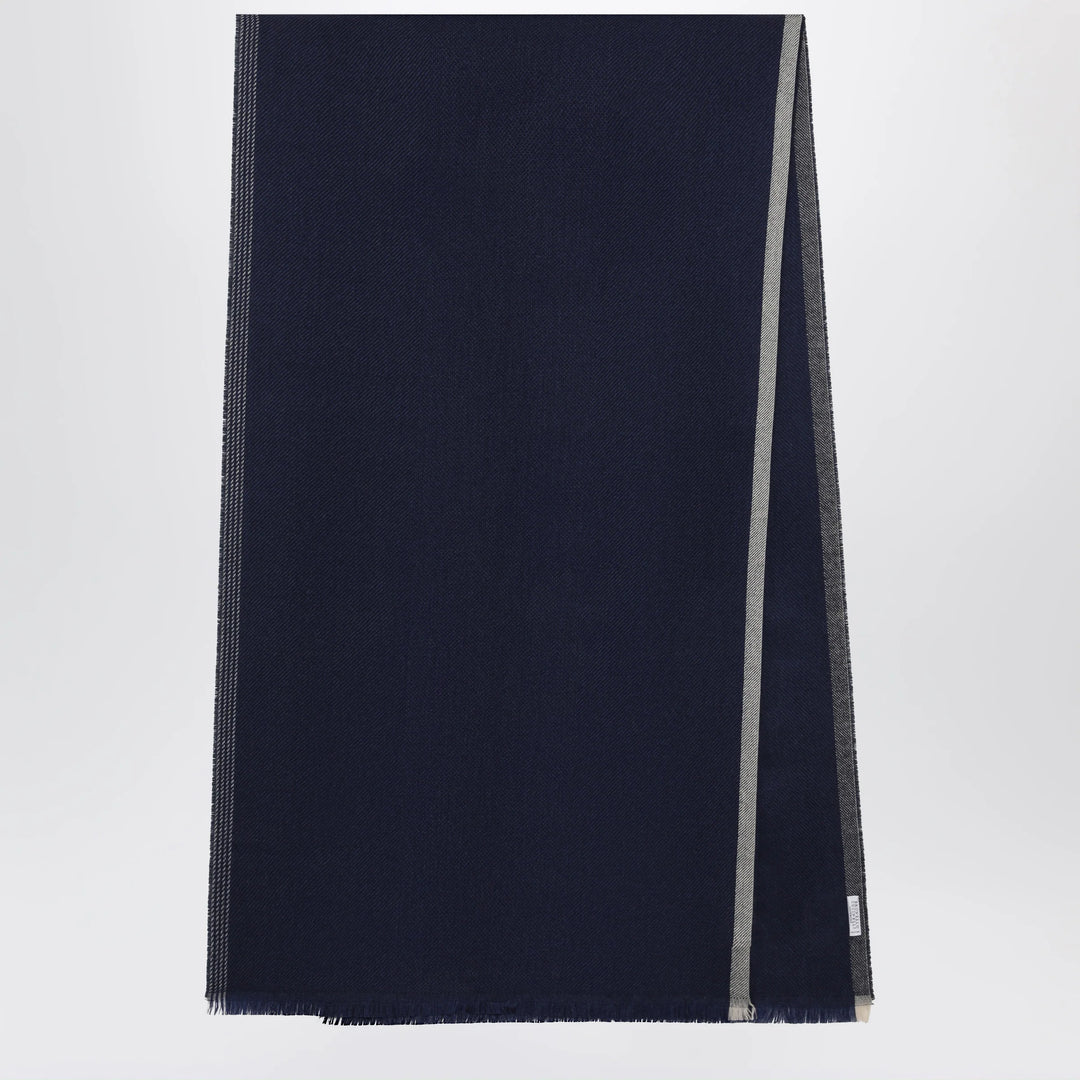 Brunello Cucinelli - Blue/Brown/Grey Wool and Cashmere Scarf