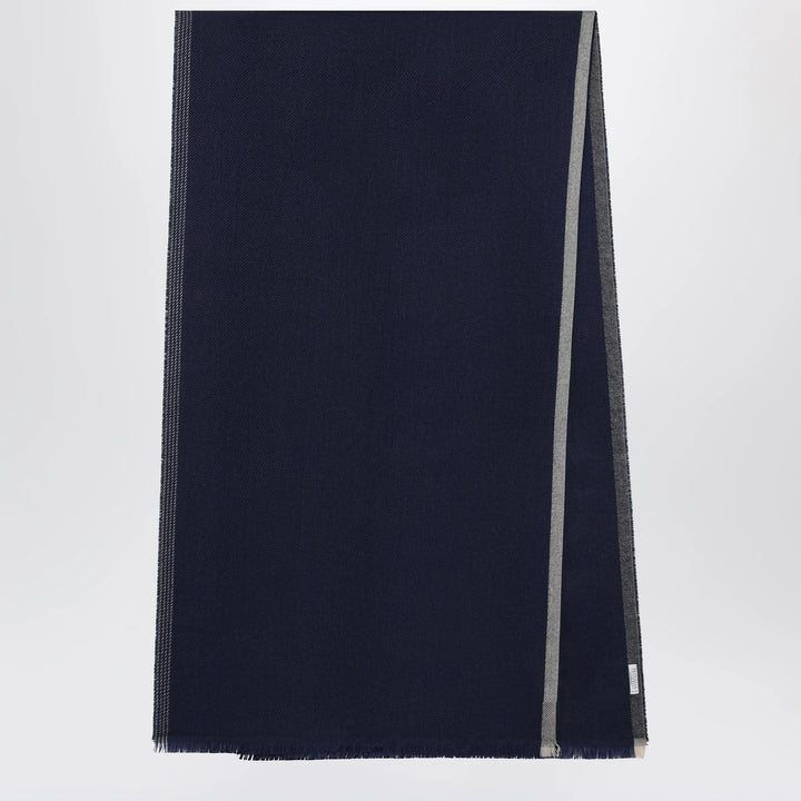 Brunello Cucinelli - Blue/Brown/Grey Wool and Cashmere Scarf