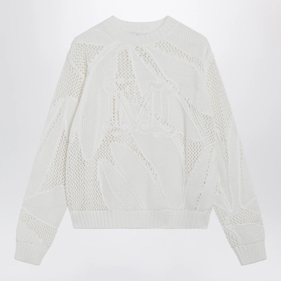 Max Mara - Embroidered cotton crewneck sweater in white