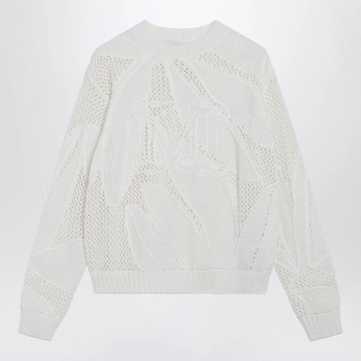 Max Mara - Embroidered cotton crewneck sweater in white
