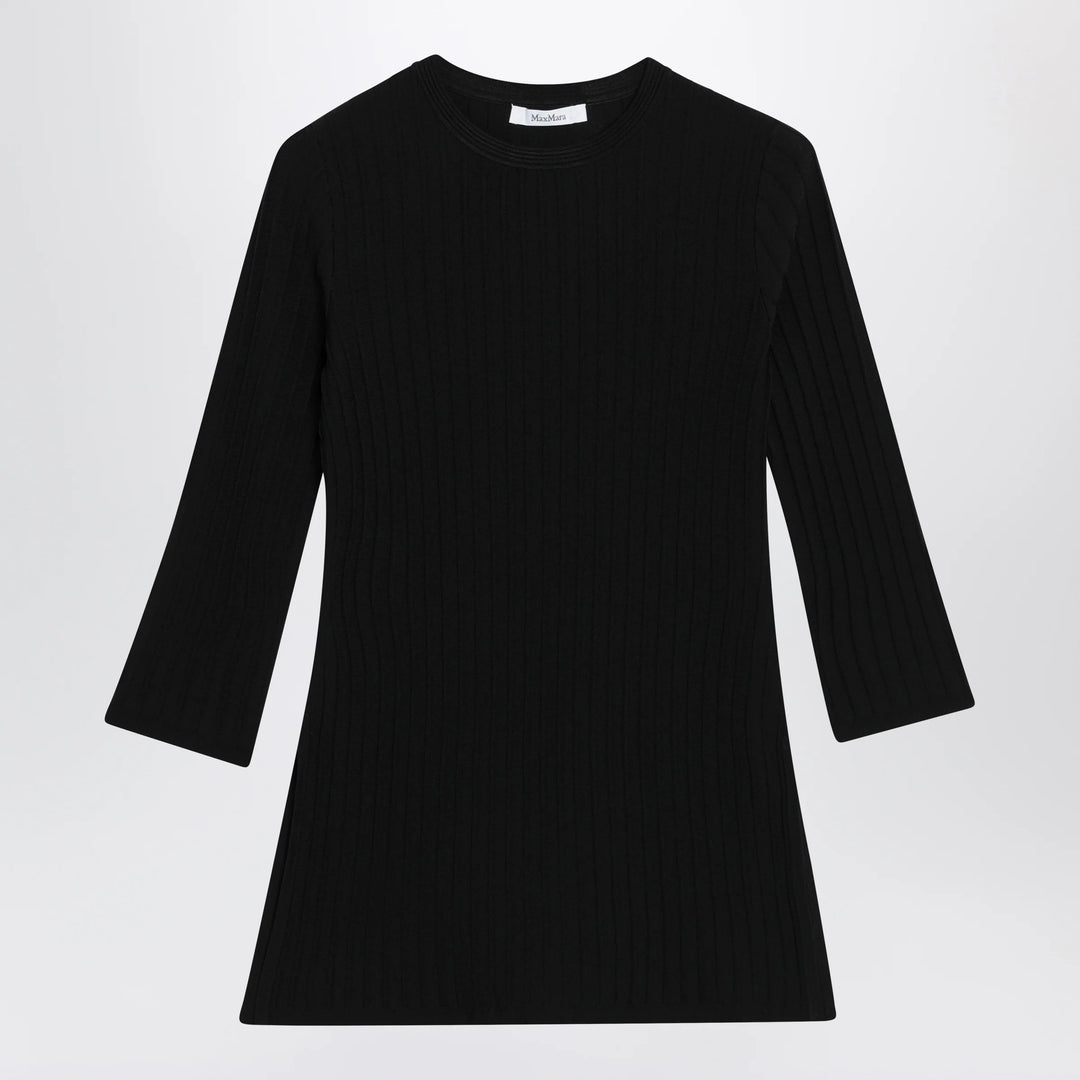 Max Mara - Ribbed crewneck sweater in crêpe viscose, black