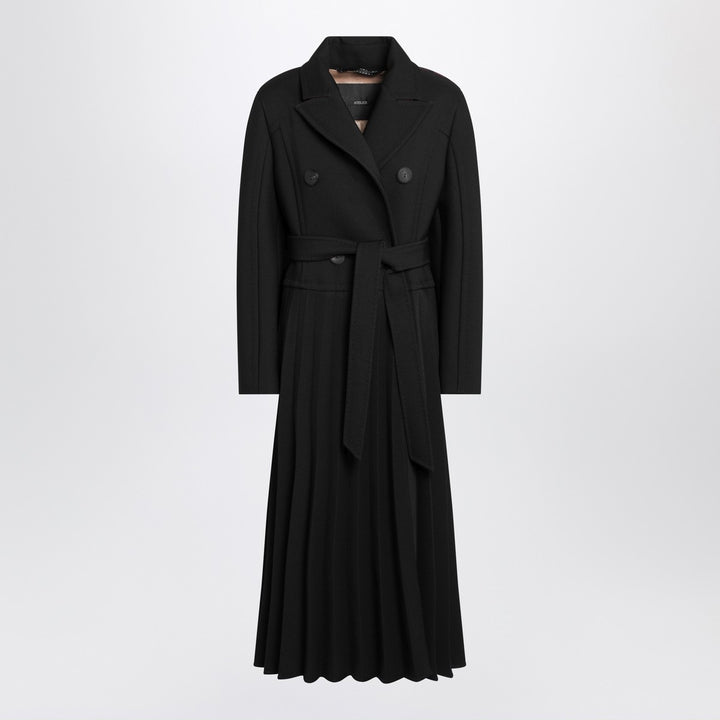 Max Mara Atelier Black pleated redingote coat in technical fabric