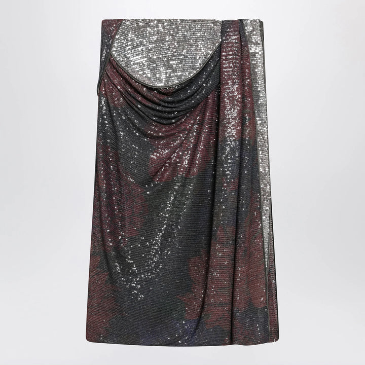 Maison Margiela - Printed draped sequin maxi skirt in blue and burgundy