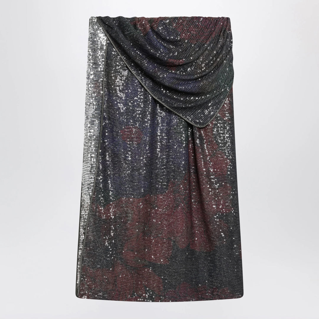 Maison Margiela - Printed draped sequin maxi skirt in blue and burgundy