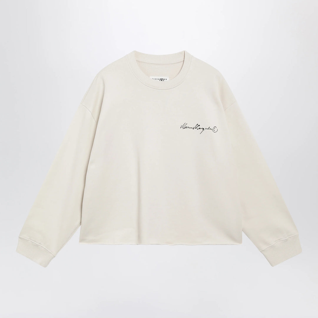 MM6 Maison Margiela - Écru fleece sweatshirt with logo print