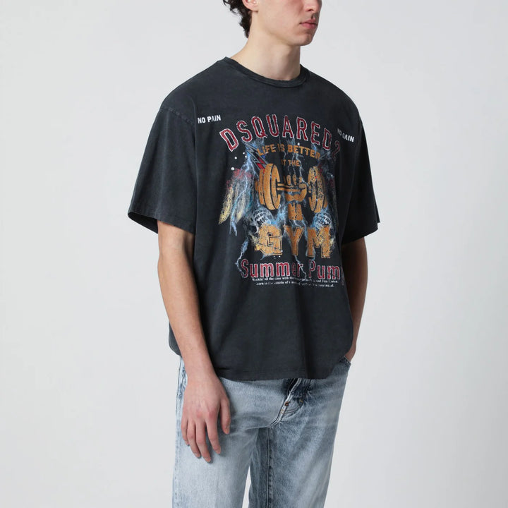 Dsquared2 - Grey vintage-effect T-shirt with rock print