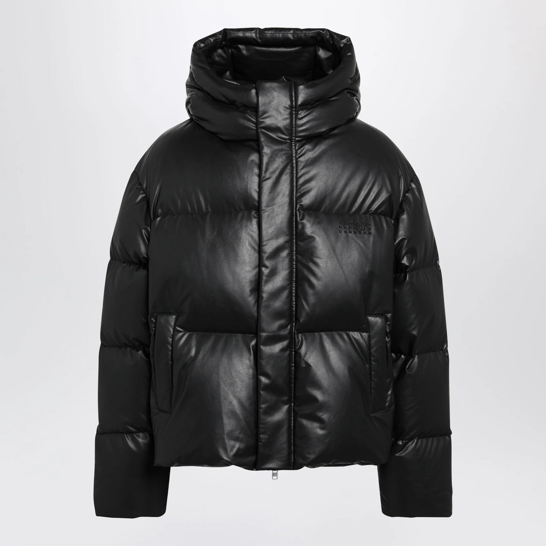 MM6 Maison Margiela - Hooded down jacket in glossy leather black