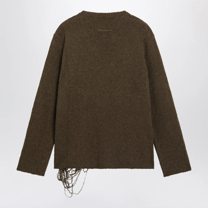 MM6 Maison Margiela - Crew-neck sweater in khaki/black wool blend
