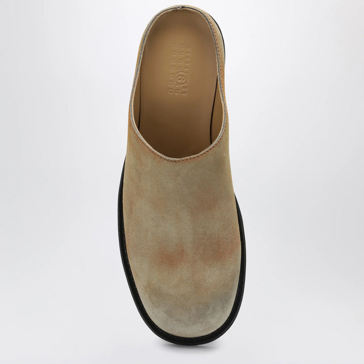 MM6 Maison Margiela - Biker Mules in Beige Washed Suede
