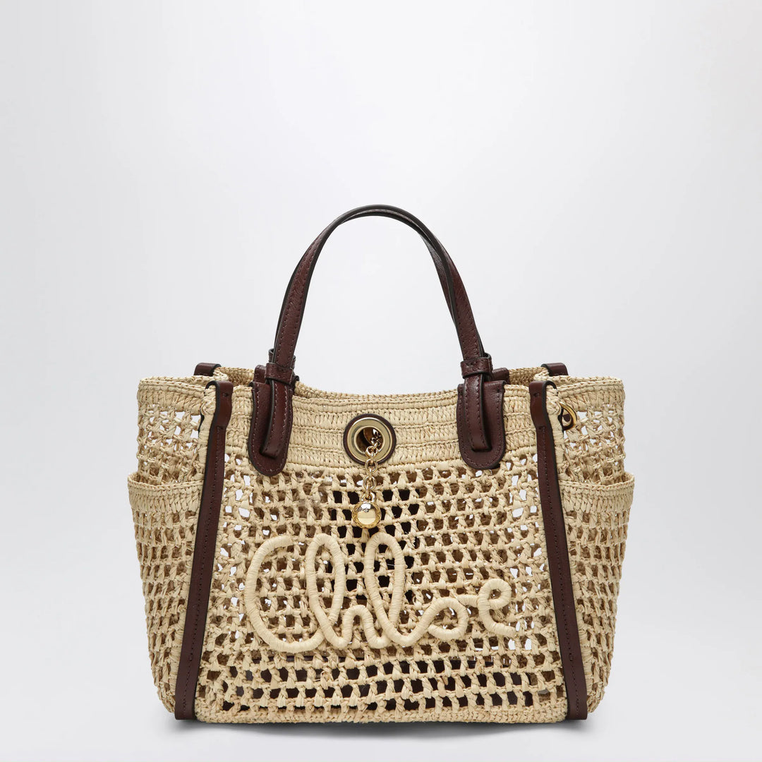 Chloé - Iconic tote bag in raffia and leather, Hot Sand Brand Apparel & Accessories TU