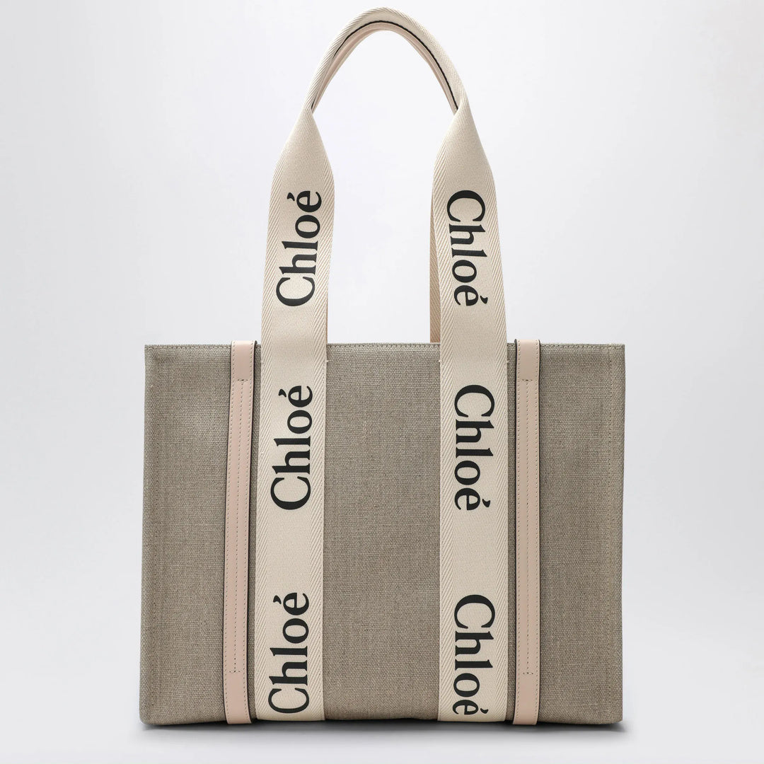 Chloé - Medium Woody tote bag in beige canvas Brand Apparel &amp; Accessories U