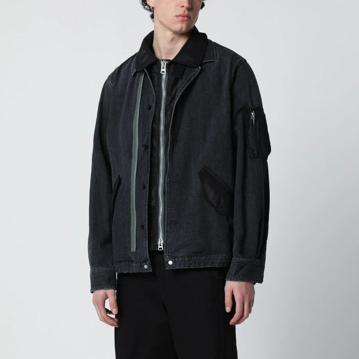 Sacai - Black denim jacket with nylon inserts Brand Apparel &amp; Accessories > Clothing > Outerwear > Coats &amp; Jackets 2