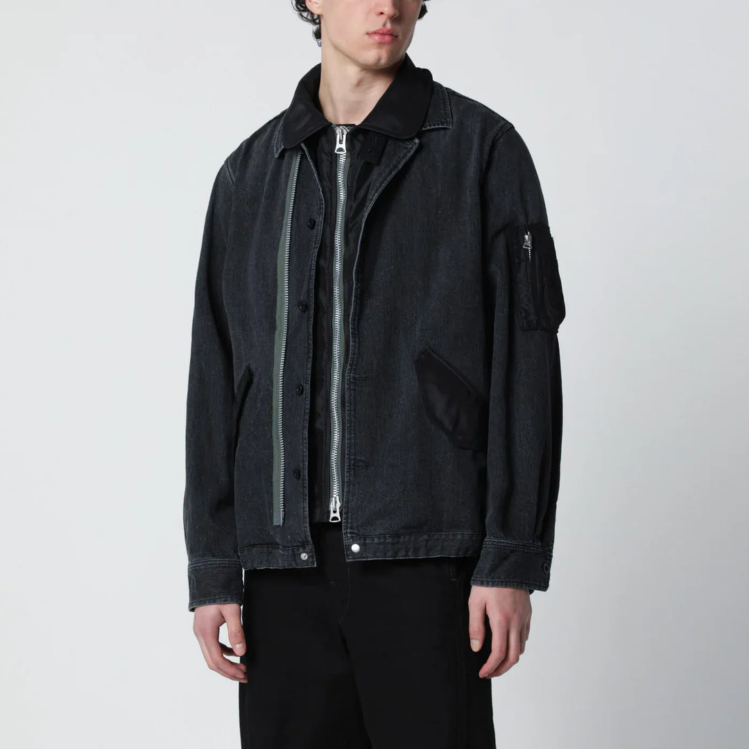 Sacai - Black denim jacket with nylon inserts Brand Apparel &amp; Accessories > Clothing > Outerwear > Coats &amp; Jackets 2