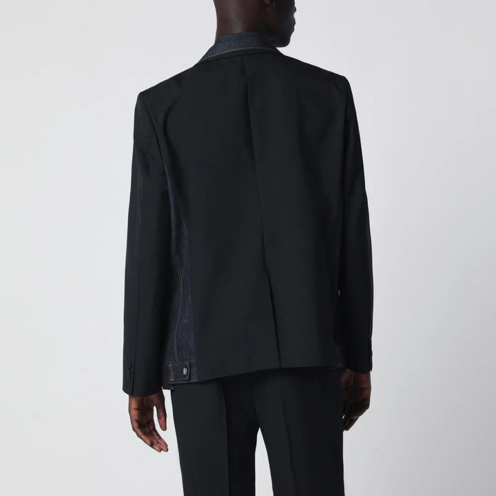 Sacai - Black single-breasted jacket with denim insert Brand Apparel &amp; Accessories > Clothing > Outerwear > Coats &amp; Jackets
