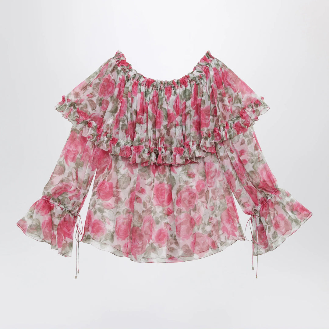Chloé - Puff-sleeve top in multicolor silk Brand Apparel & Accessories > Clothing > Shirts & Tops 38  FR
