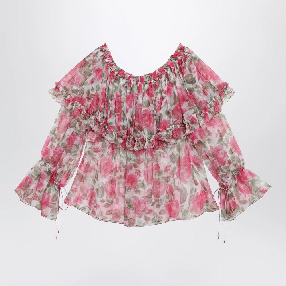 Chloé - Puff-sleeve top in multicolor silk Brand Apparel & Accessories > Clothing > Shirts & Tops 38  FR