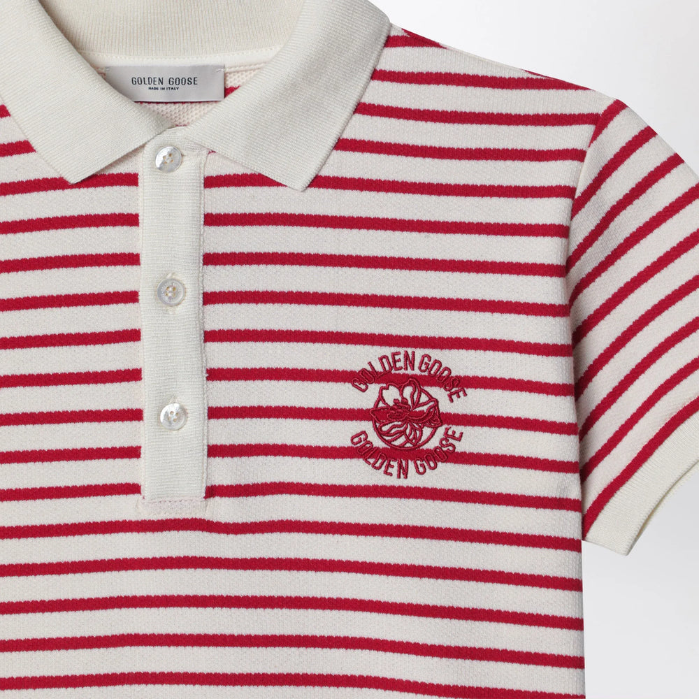 Golden Goose - White/red striped polo shirt with logo embroidery Brand Apparel & Accessories > Clothing > Shirts & Tops