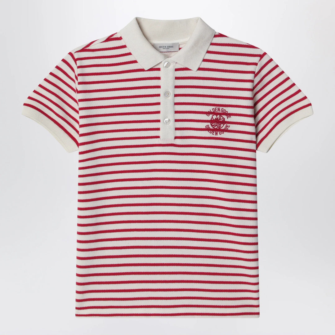 Golden Goose - White/red striped polo shirt with logo embroidery Brand Apparel &amp; Accessories > Clothing > Shirts &amp; Tops 6