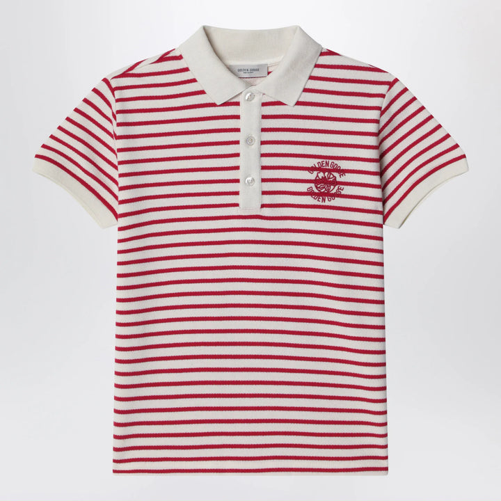 Golden Goose - White/red striped polo shirt with logo embroidery Brand Apparel &amp; Accessories > Clothing > Shirts &amp; Tops 6