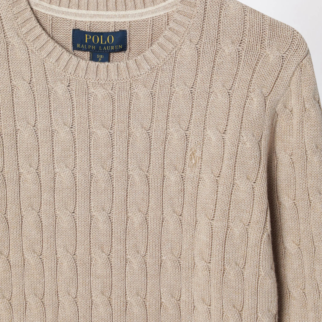 Polo Ralph Lauren - Cable-knit cotton crewneck sweater in tan heather Brand Apparel &amp; Accessories > Clothing > Shirts &amp; Tops