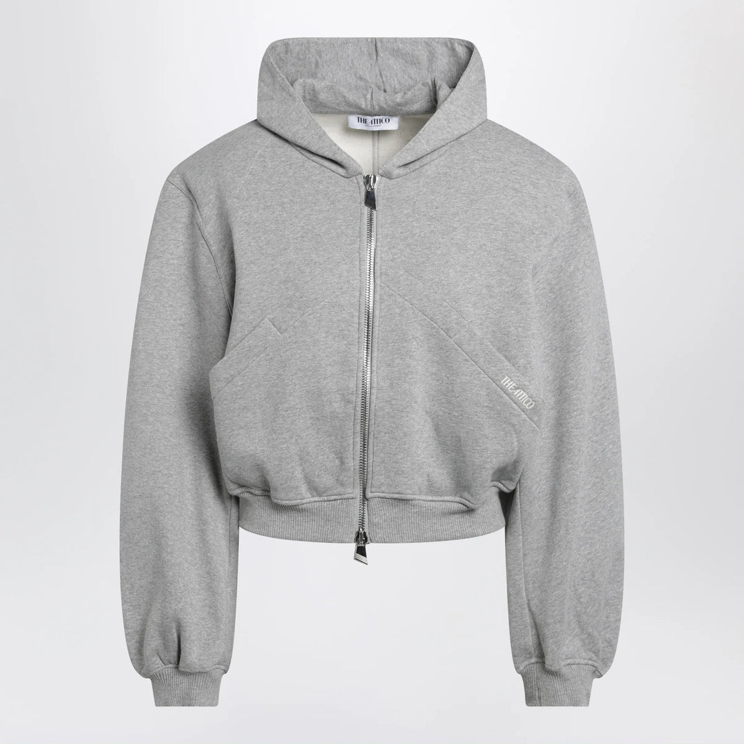 The Attico - Boxy zip-up hoodie in melange grey cotton Brand Apparel & Accessories > Clothing > Shirts & Tops 38  IT