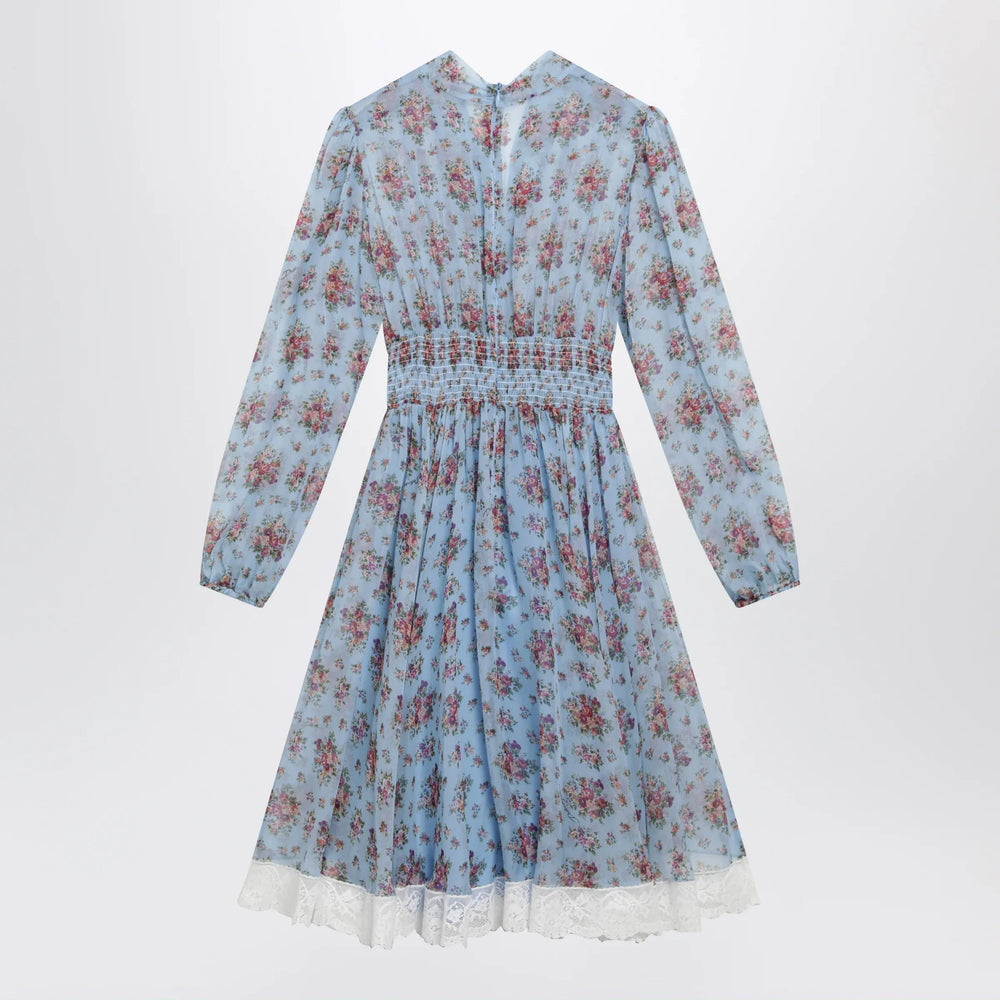 Dolce&Gabbana - Floral bouquet-print chiffon dress in light blue Brand Apparel & Accessories