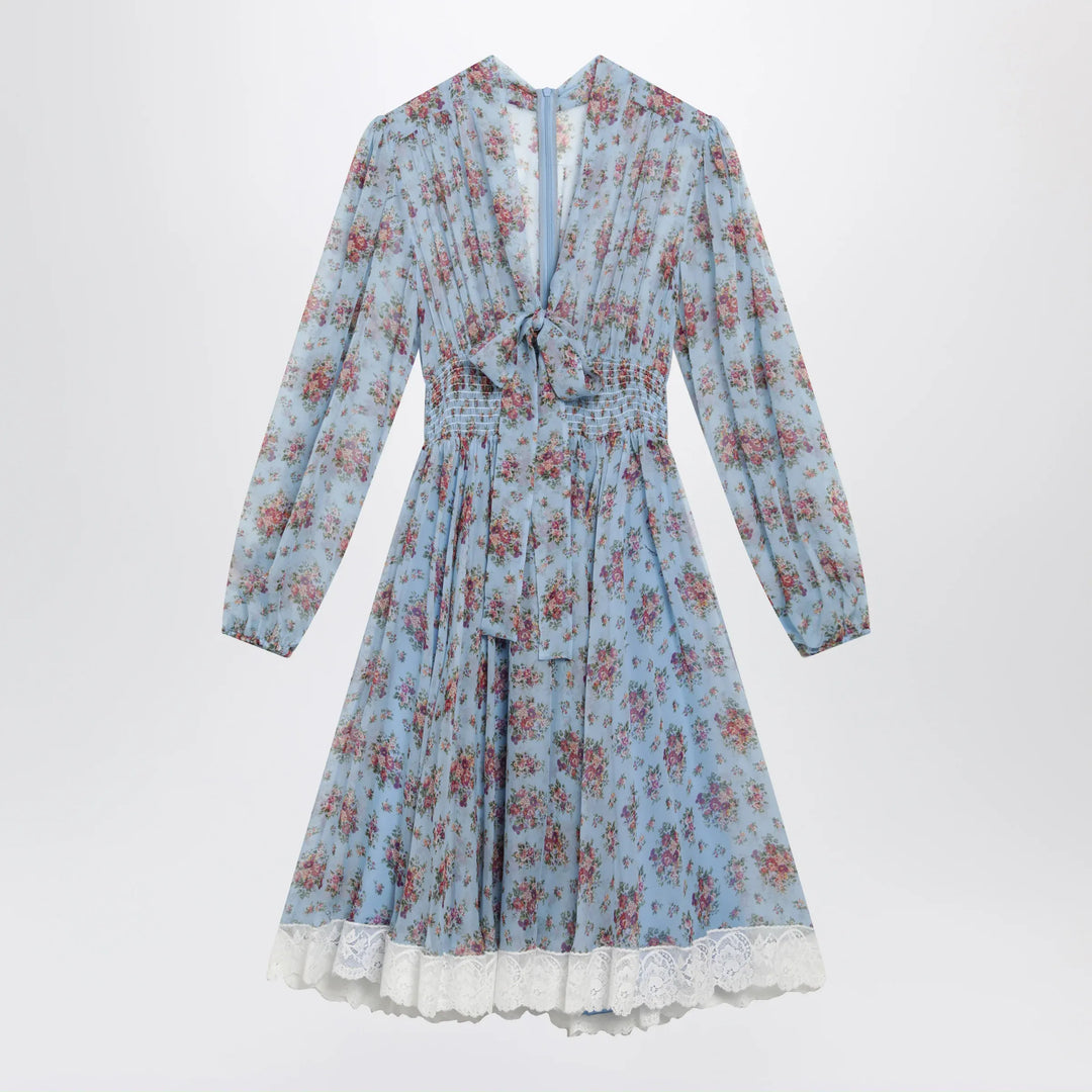 Dolce&Gabbana - Floral bouquet-print chiffon dress in light blue Brand Apparel & Accessories 40  IT