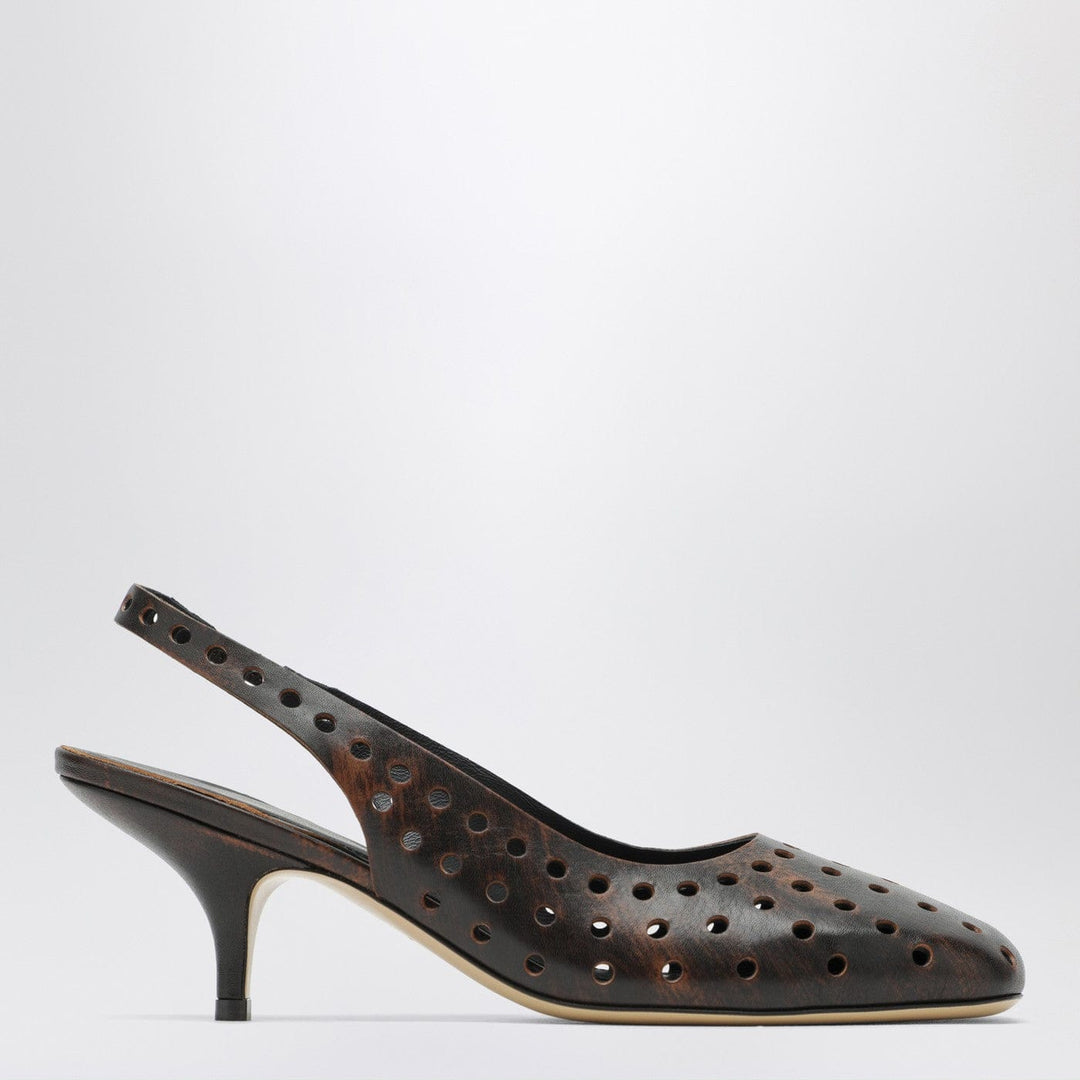 Apparel & Accessories Dries Van Noten - Brown aged leather perforated slingback shoes Brand